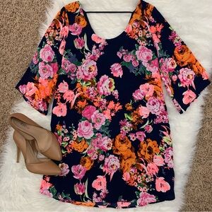 Route 3 Blue Pink Orange Floral Shift Sun Dress